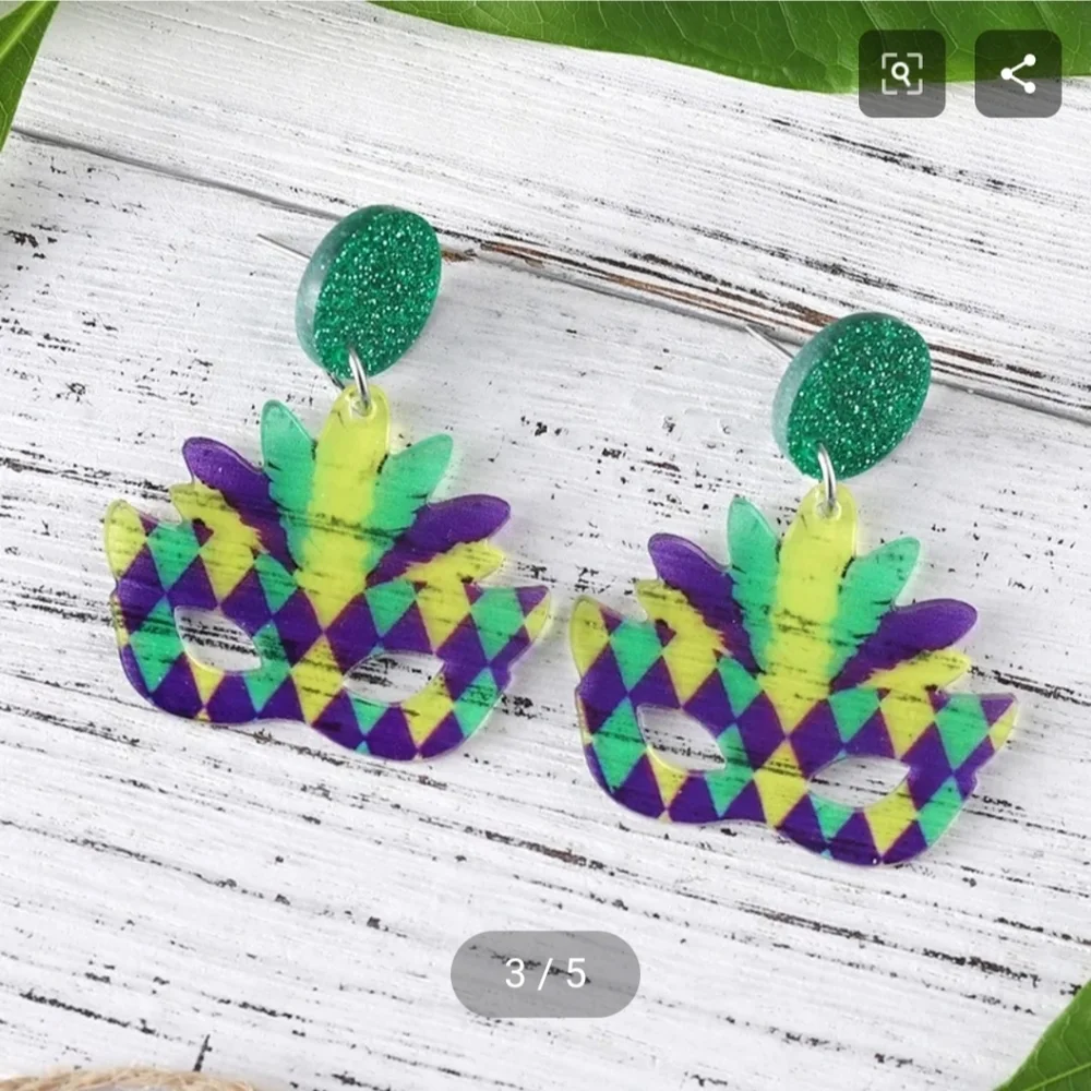I'll Try & Restock Mardi Gras Mask Earrings Colorful Carnival - Picture 7 of 10